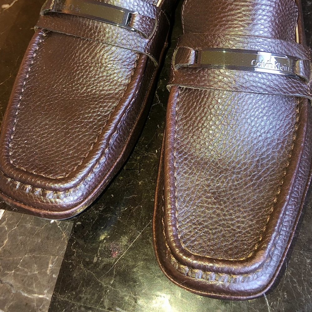 Calvin Klein Tumbled Leather Driver Loafers (Brown) - Picture 8 of 9